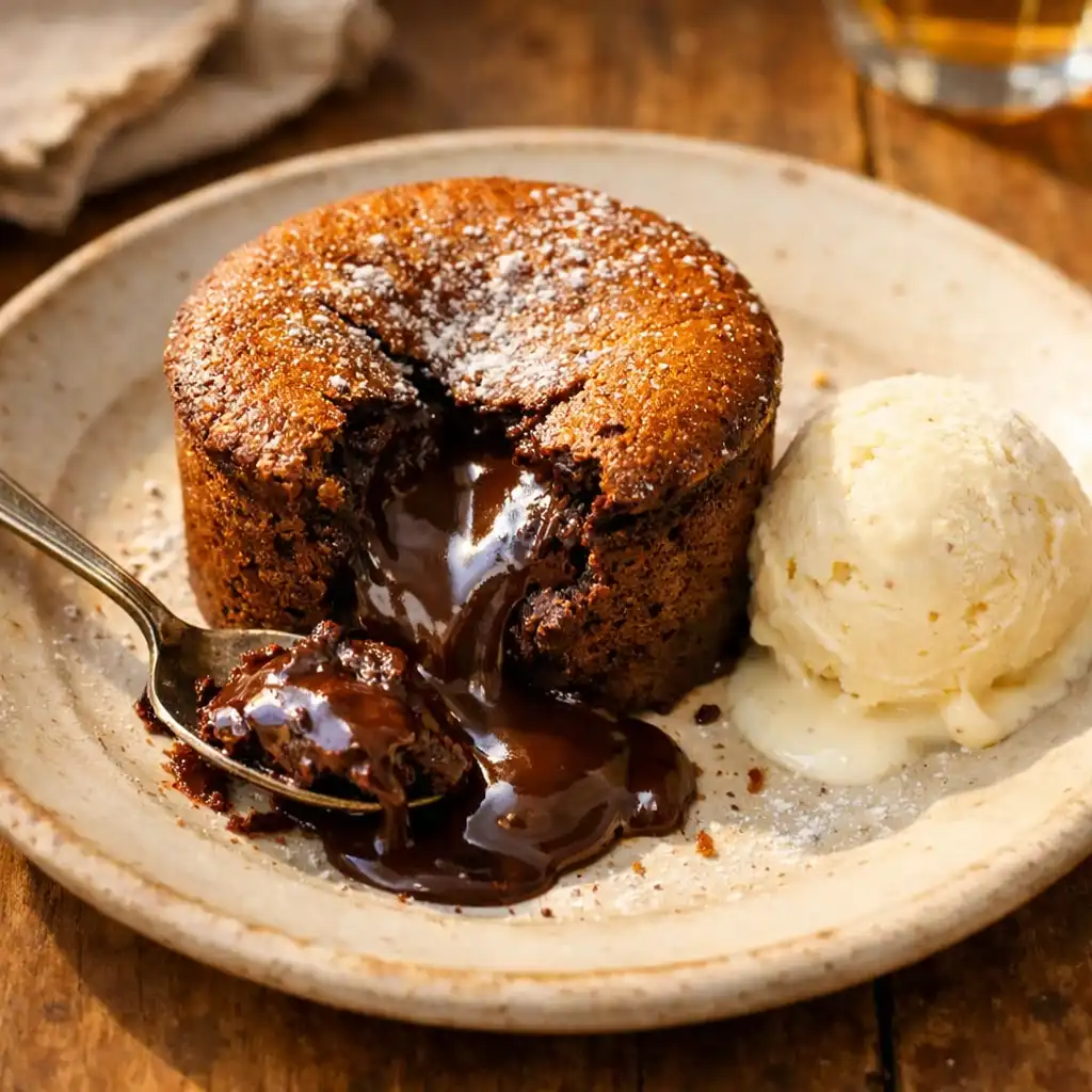 Soufflé au chocolat grand cru avec glace à la vanille de Madagascar